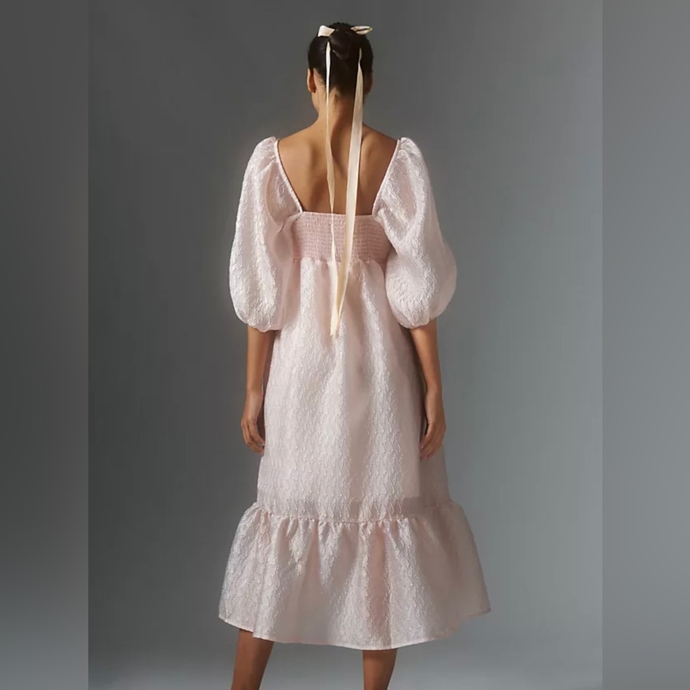 By Anthropologie Textured Pink Puff- Sleeve Dress
